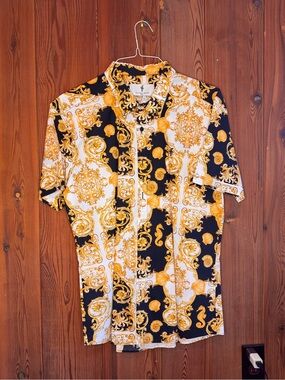 Father Sons Baroque Print Short-Sleeve Shirt - Black & Gold